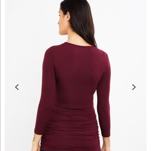 Side Ruched 3/4 Sleeve Maternity Shirt in Maroon - Picture 2 of 4